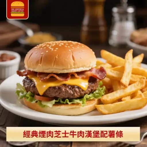 經典煙肉芝士牛肉漢堡配薯條