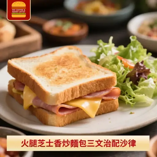 火腿芝士香炒麵包三文治配沙律